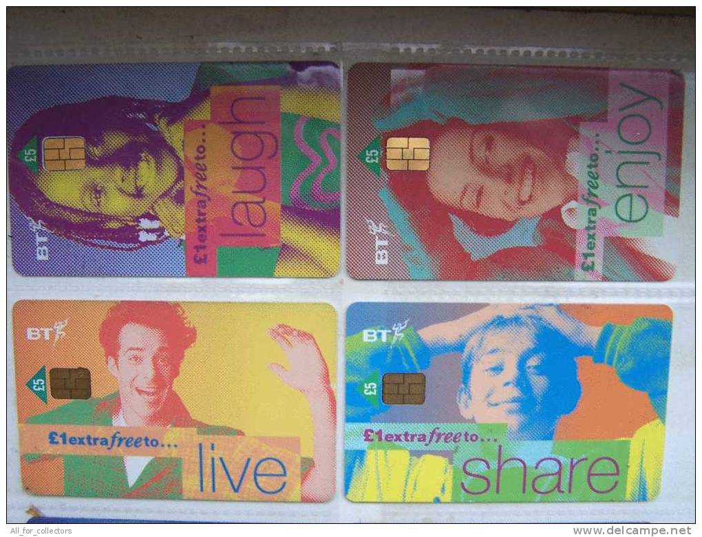 Collection Of 4 Chip Cards Cartes Karten From UK GB BT VK England 1 Pound Extra Free To... Live Share Laugh Enjoy. Faces - Collezioni