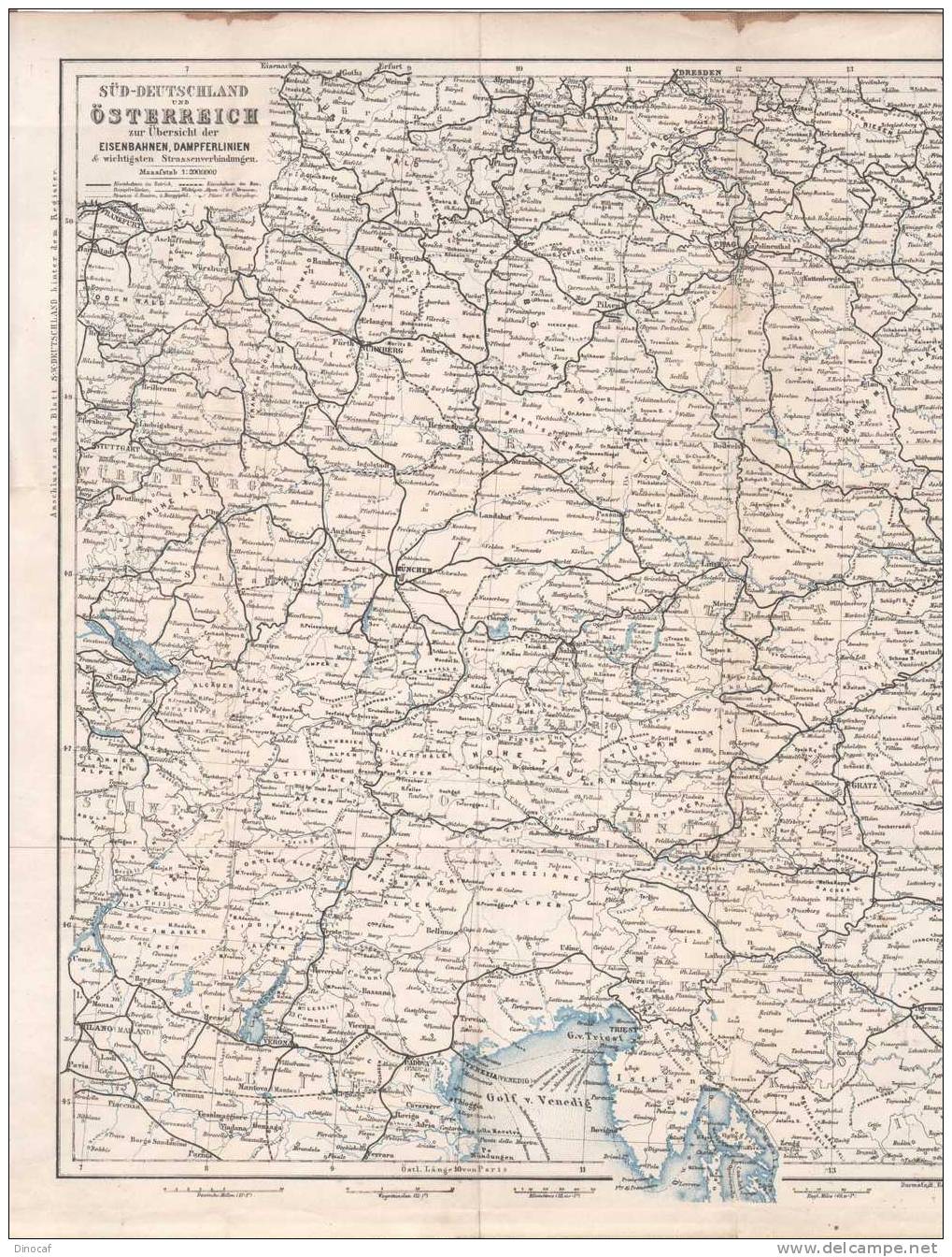 Austria Und Sud - Deutschland, EISENBAHNEN, DAMPFERLINIEN,  STRASSENVERBINDUNGEN, MAP DATED *1873*, 38 CM, ORIGINAL - Prints & Engravings