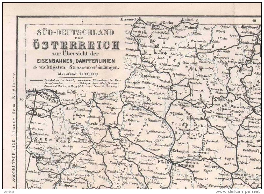 Austria Und Sud - Deutschland, EISENBAHNEN, DAMPFERLINIEN,  STRASSENVERBINDUNGEN, MAP DATED *1873*, 38 CM, ORIGINAL - Prints & Engravings
