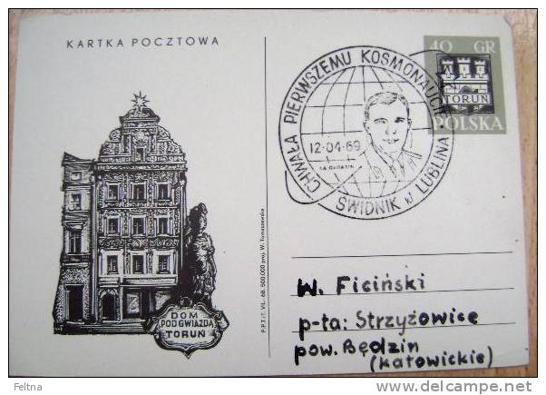 1969 POLAND POSTAL CARD WITH JURY GAGARIN CANCELATION SPACE POLSKA - Europe