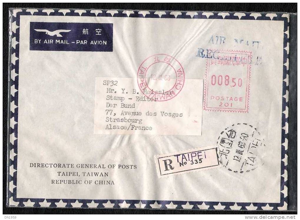 LETTRE CHINE CHINA TAIPEI TAIWAN  REGISTERED  R.  AIR MAIL POUR LA FRANCE - Lettres & Documents