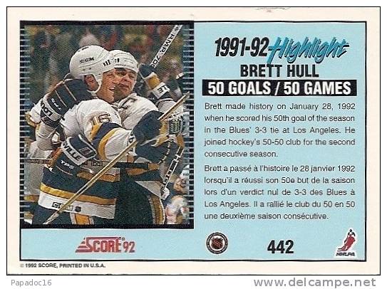 Carte / Card / Karte Hockey - 1991-1992 Highlight 50 Goals / 50 Games - Brett Hull (n° 442) - 1990-1999