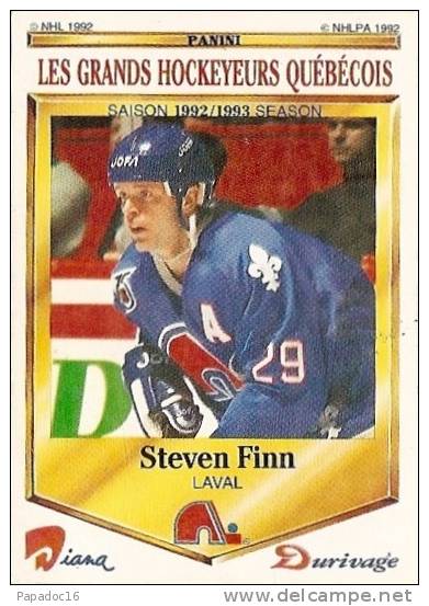 Carte / Card / Karte Hockey Panini - Les Grands Hockeyeurs Québécois 1992-1992 - Steven Finn (Laval) - 1990-1999