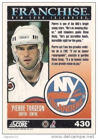 Carte / Card / Karte Hockey - Franchise New York Islander : Pierre Turgeon (n° 430) - [1992] - 1990-1999