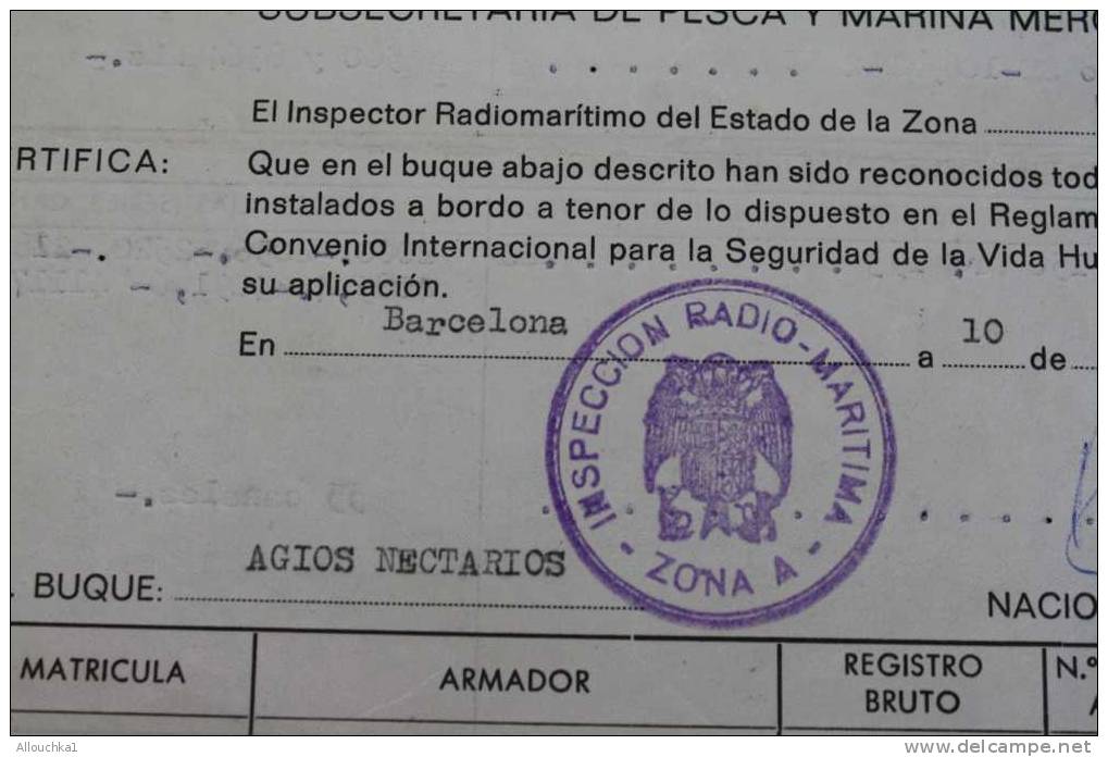 ESTADO ESPANOL SUBSECRETARIA  DE PESCA Y MARINA MERCANTE > INSPECCION RADIO MARITIMEA ZONA A CACHET 1979 RADIO TELEPHONE - Sin Clasificación