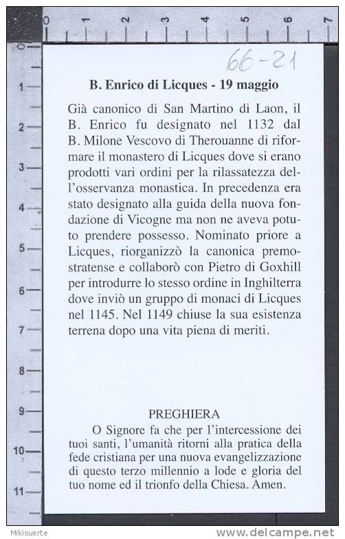 Xsa-66-21 BEATO ENRICO DI LICQUES ABATE PREMOSTRATENSE SAN MARTINO DI LAON Santino Holy Card - Religione & Esoterismo