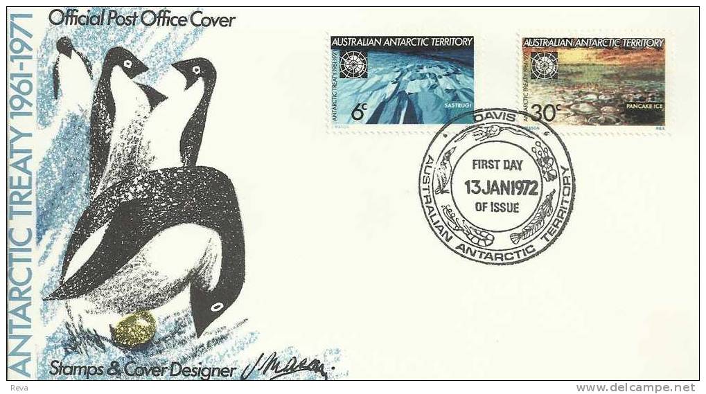 AUSTRALIA  FDC 10TH ANN. OF ANTARCTIC TREATY 2 STAMPS DATED 13-01-1972 DAVIS BASE CTO SG? READ DESCRIPTION !! - Covers & Documents