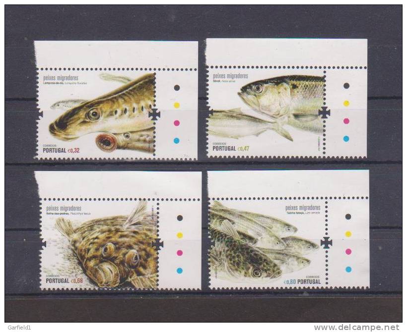 Portugal , 2011 Mi.Nr. 3613 / 16 , Peixes Migradores - Mit Farbprobe - Postfrisch / MNH / (**) - Unused Stamps