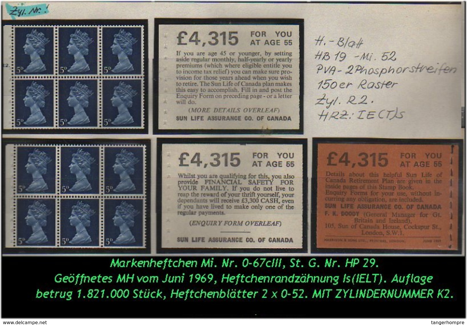 Grossbritannien - Juni 1969, Markenheftchen Mi. Nr. 0-67 C II Mit Zylindernummer. - Libretti