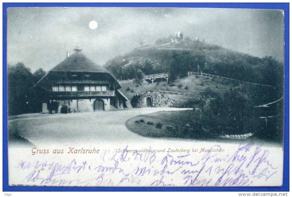 Karlsruhe, Gruss Aus Karlsruhe,1903,Schwarzwaldhaus Und Lauterberg Bei Mondschein,Mondscheinkarte, - Karlsruhe