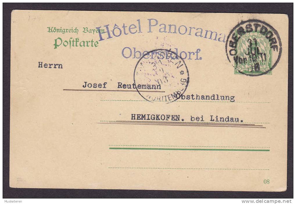 Bayern Postal Stationery Ganzsache Entier 'HÔTEL PANORAMA' Oberstdorf 1908 Obsthandlung HEMIGKOFEN Bei Lindau - Entiers Postaux