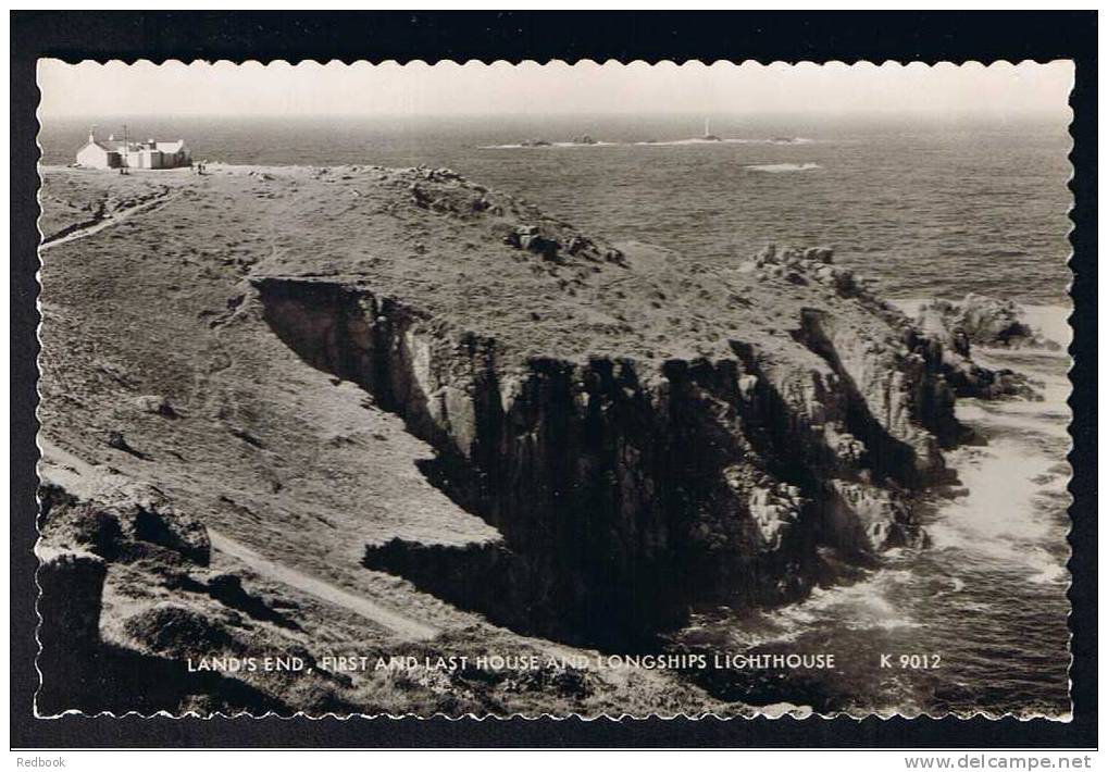 RB 698 - Real Photo Postcard Land's End - First & Last House & Longships Lighthouse Cornwall - Land's End