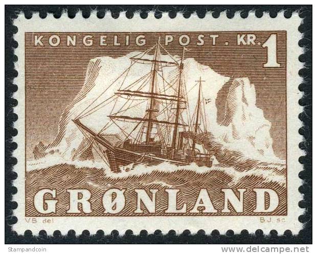 Greenland #36 Mint Hinged 1k Polar Ship From 1950-60 - Ungebraucht