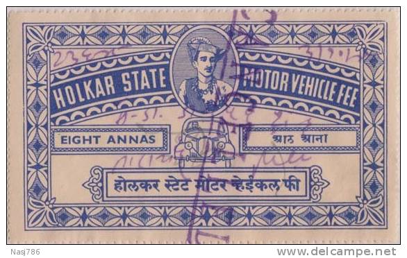 INDORE / HOLKAR Princely 8 An Motor Vehicle Fee, Automobile, Revenue, Type 25, KM 25,3 India Condition As Per Scan - Holkar