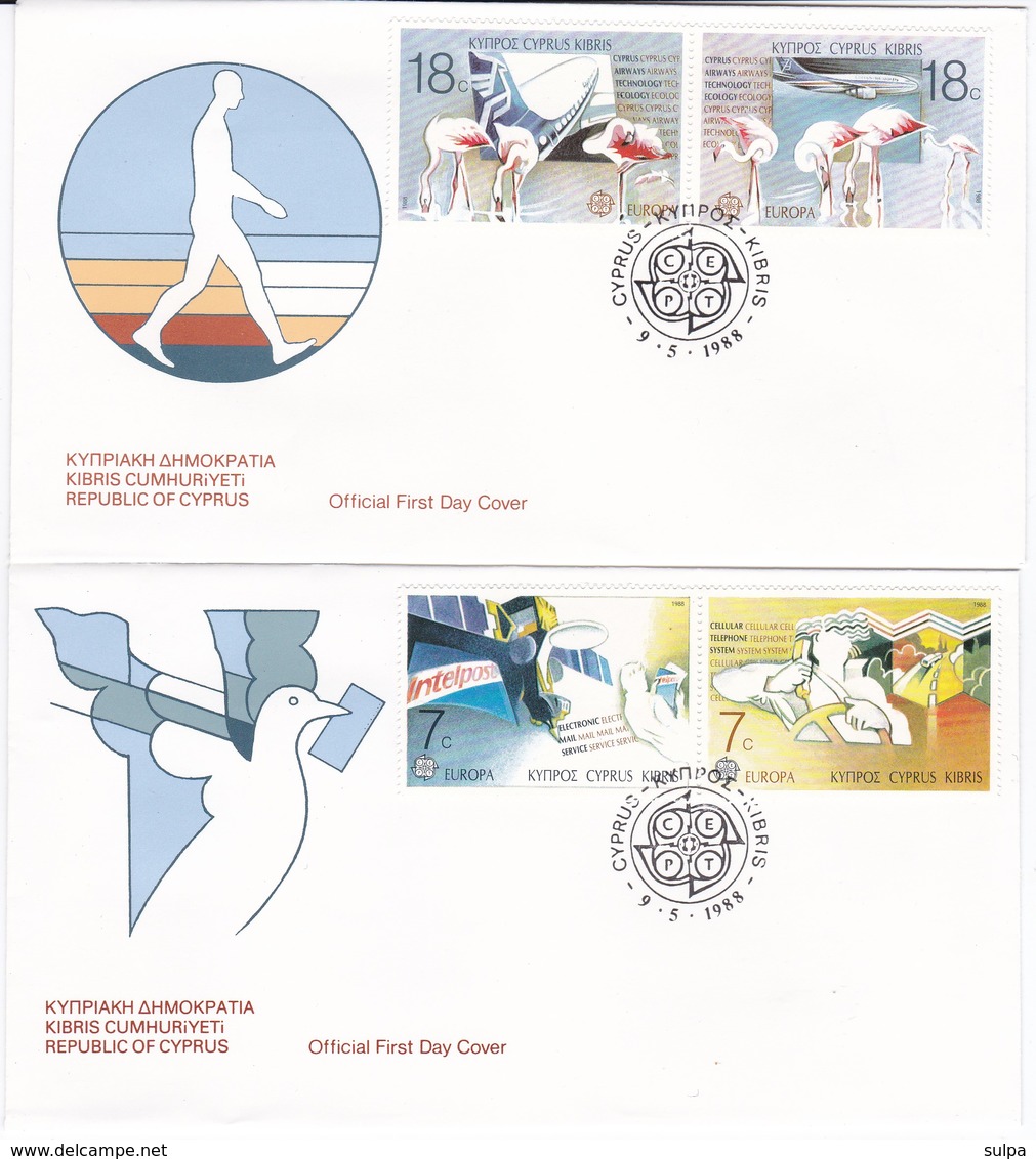 Cyprus  EUROPA 1988  2 FDC : Ecology - Cyprus Airways - Road Security - 1988