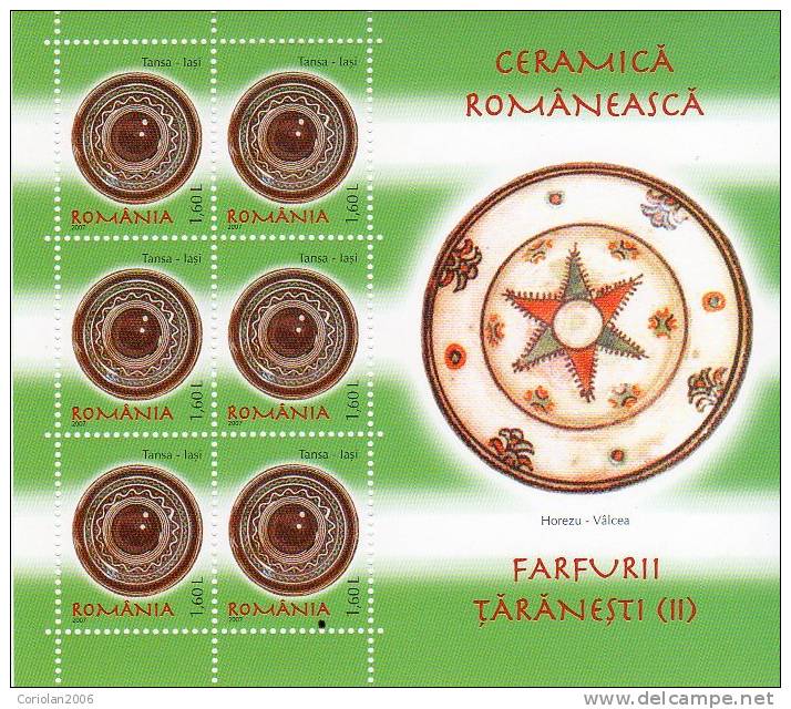 Romania 2007 / Romanian Pottery / Peasant Dishes (II) / 4 MS - Unused Stamps