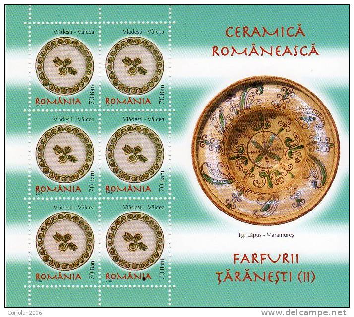 Romania 2007 / Romanian Pottery / Peasant Dishes (II) / 4 MS - Unused Stamps