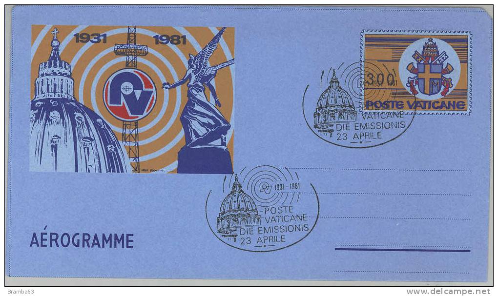 1981 L. 300 RADIO VATICANA - Aerogramma FDC (A19) - Interi Postali