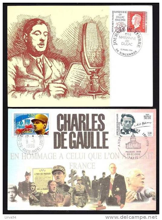 LOT DE 2 CARTES MAXIMUM THEME : GENERAL DE GAULLE- APPEL A LA BBC + VUES MULTIPLES SUR SOIE- VINCENNES 1994- PARIS 1996 - Collections, Lots & Séries