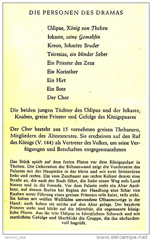 Reclam Heft  -  König Ödipus  -  Von Sophokles   -  Dialog Des Dramas  - 1953 - Livres Anciens