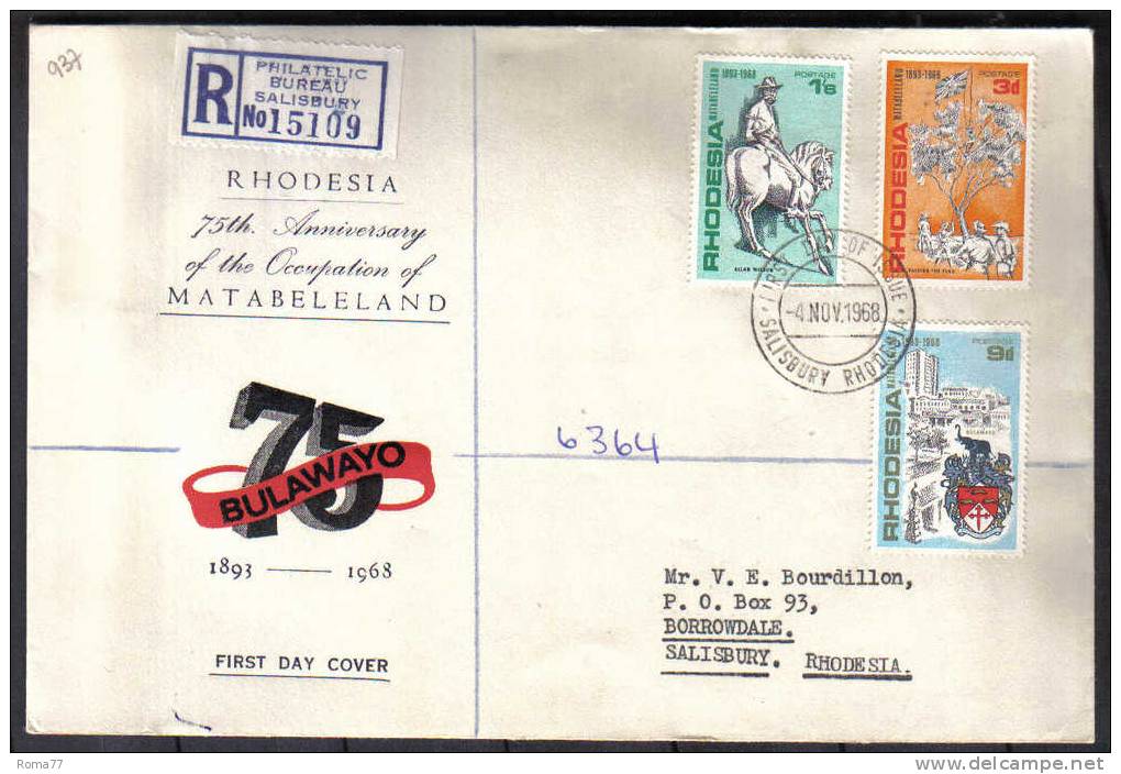 VER937 - RHODESIA , Matabeleland : Yvert N. 170/172 Su FDC Del 1968 - Rhodesien (1964-1980)