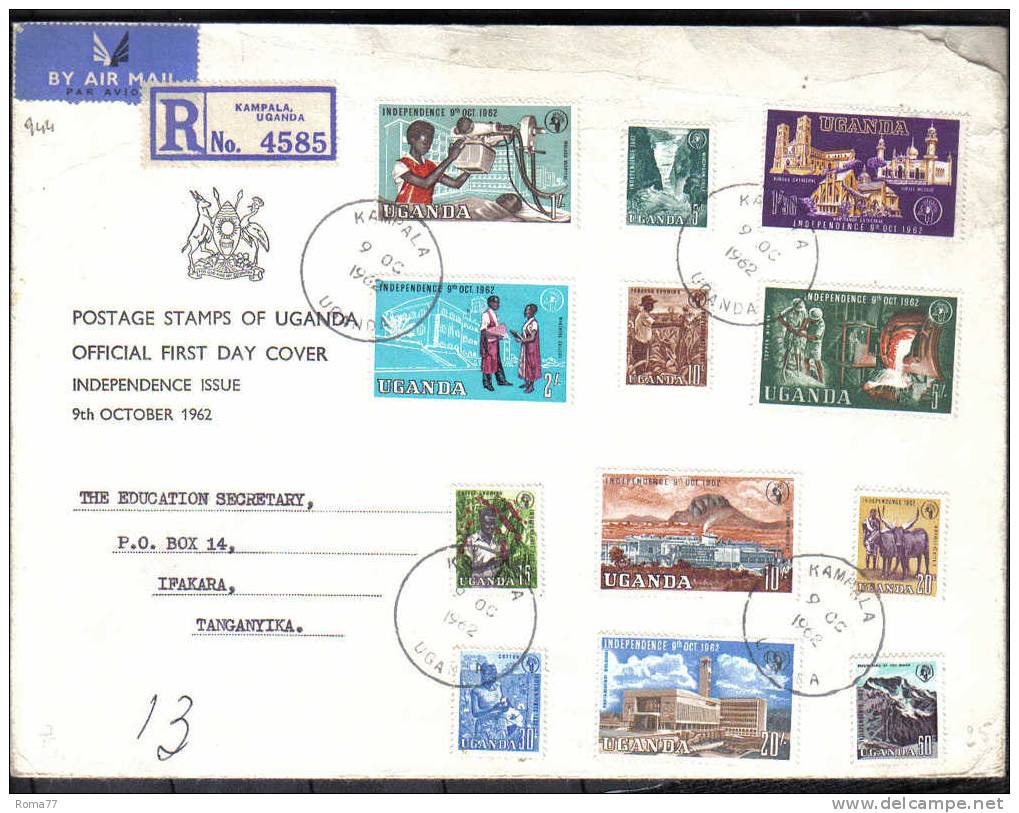 VER944 - UGANDA , Ordinaria : Yvert N. 50/61 Su FDC Del 1962. INDIPENDENZA - Ouganda (1962-...)