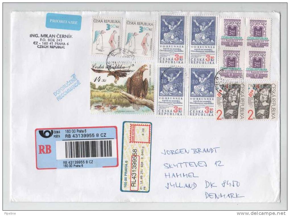 Czech Republic Registered Cover Sent To Denmark Praha 21-12-2009 With A Lot Of Stamps (big Size Cover) - Covers & Documents