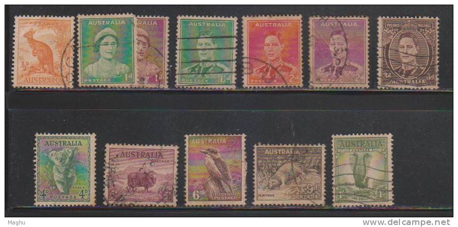 Australia Used 1937, 12 Diff., Low Value Collection, (1/2d & 2d Folded), As Scan - Used Stamps