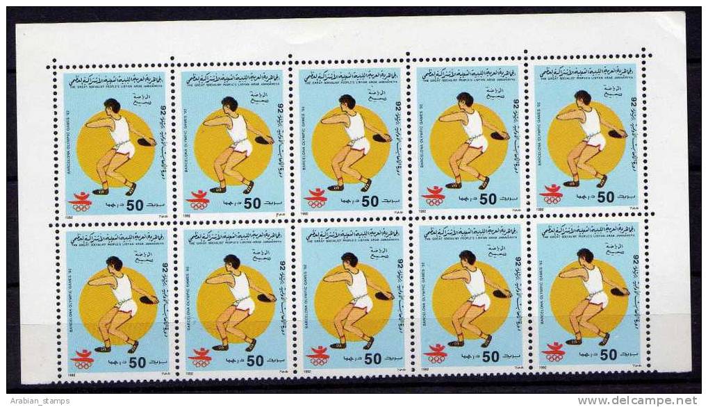 LIBYA 1992 MNH BARCELONA SPAIN  SUMMER OLYMPIC GAMES DiscusBLOCK OF 10 OLYMPICS EMBLEM LOGO SPORTS - Zomer 1992: Barcelona