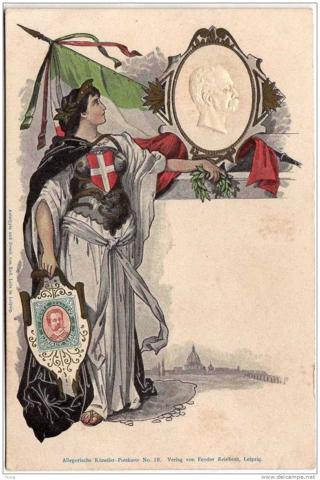 ILLUSTRATION ANCIENNE - ITALIE , ALLEGORIE, VICTOR EMMANUEL, DRAPEAU, TIMBRE, PORTRAIT GAUFFRE - A VOIR;;;;;;;;;;;;;;;;; - Before 1900