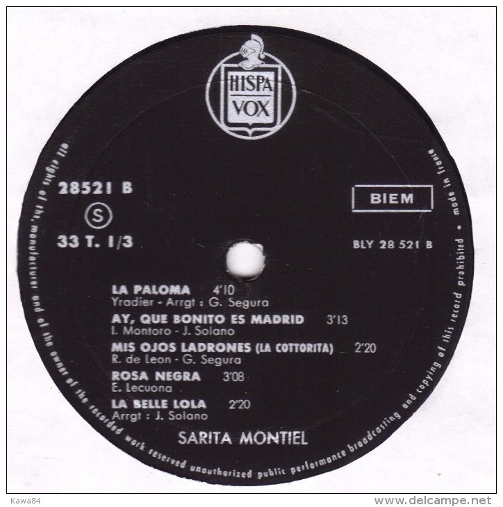 LP 25 CM (10")  Sarita Montiel  "  Malaguena  " - Speciale Formaten