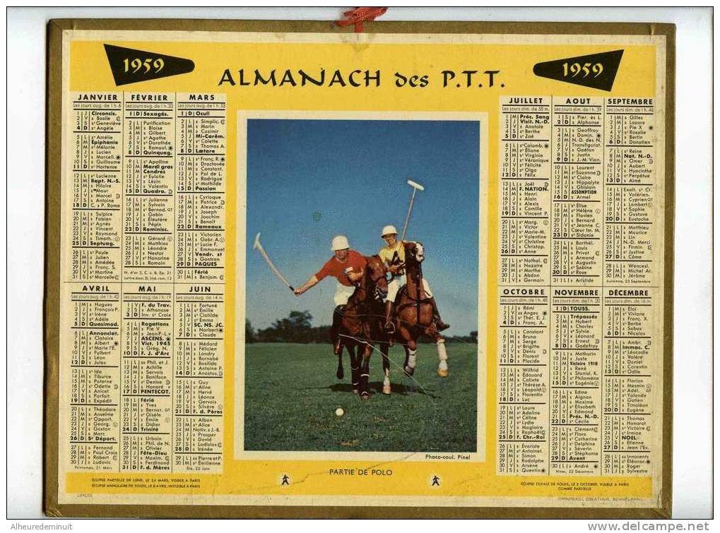 Calendrier ALMANACH DES P.T.T"postes"""""PARTIE DE POLO"""""CHEVAL"CHEVAUX"meuse"55 - Kleinformat : 1941-60