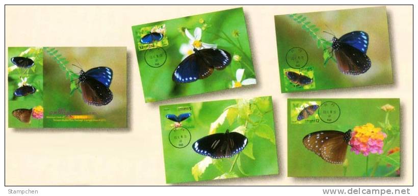 Maxi Cards(A) Taiwan 2011 Butterflies Stamps Butterfly Insect Fauna Flower-Chinese Cachet - Cartes-maximum