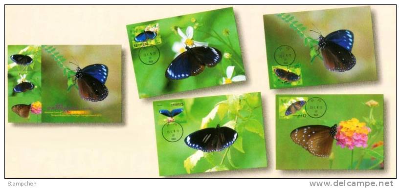 Maxi Cards(A) Taiwan 2011 Butterflies Stamps Butterfly Insect Fauna Flower-Chinese Cachet - Cartoline Maximum