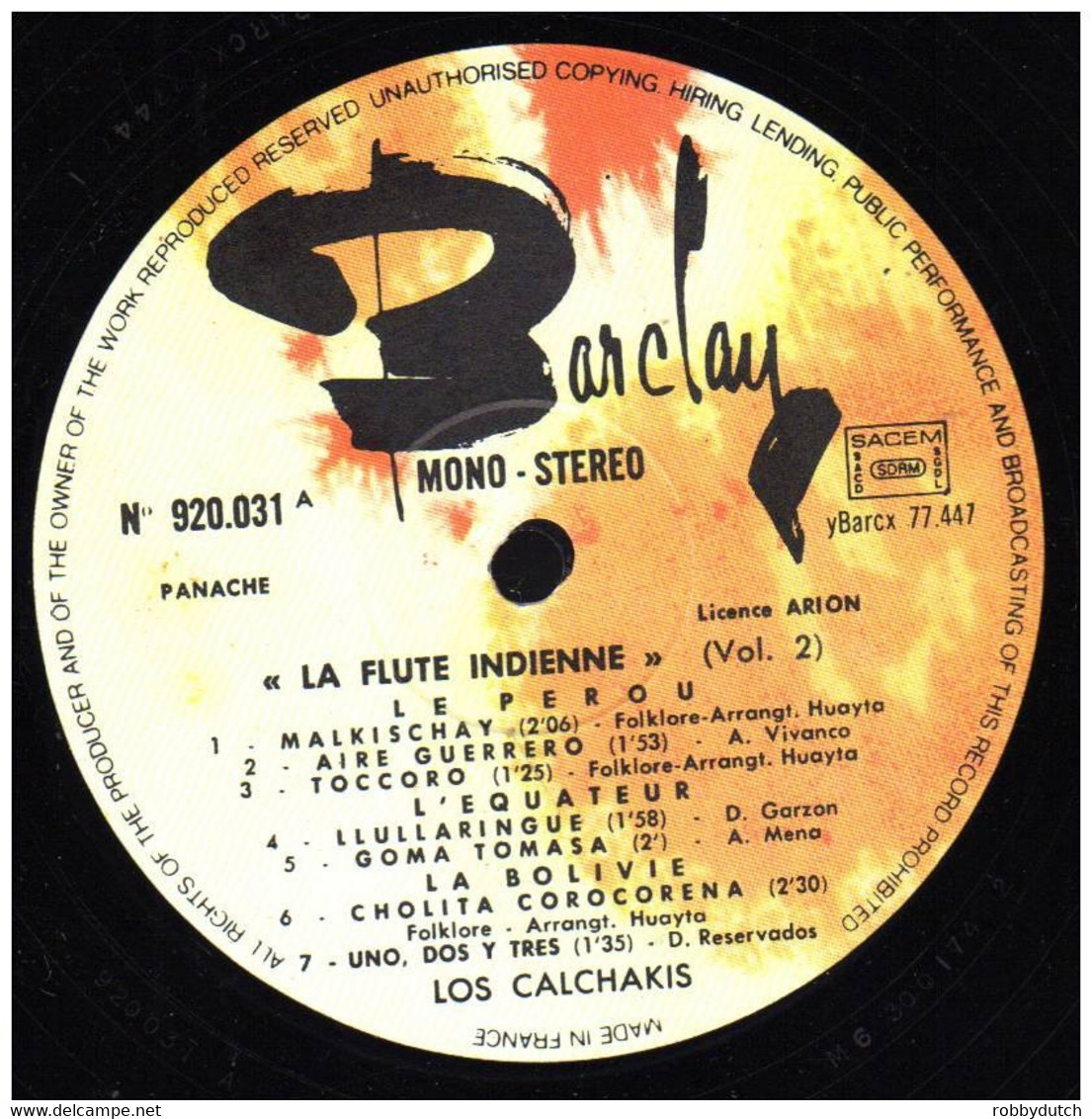 * LP *  LOS CALCHAKIS - LA FLUTE INDIENNE Volume 2 - Wereldmuziek