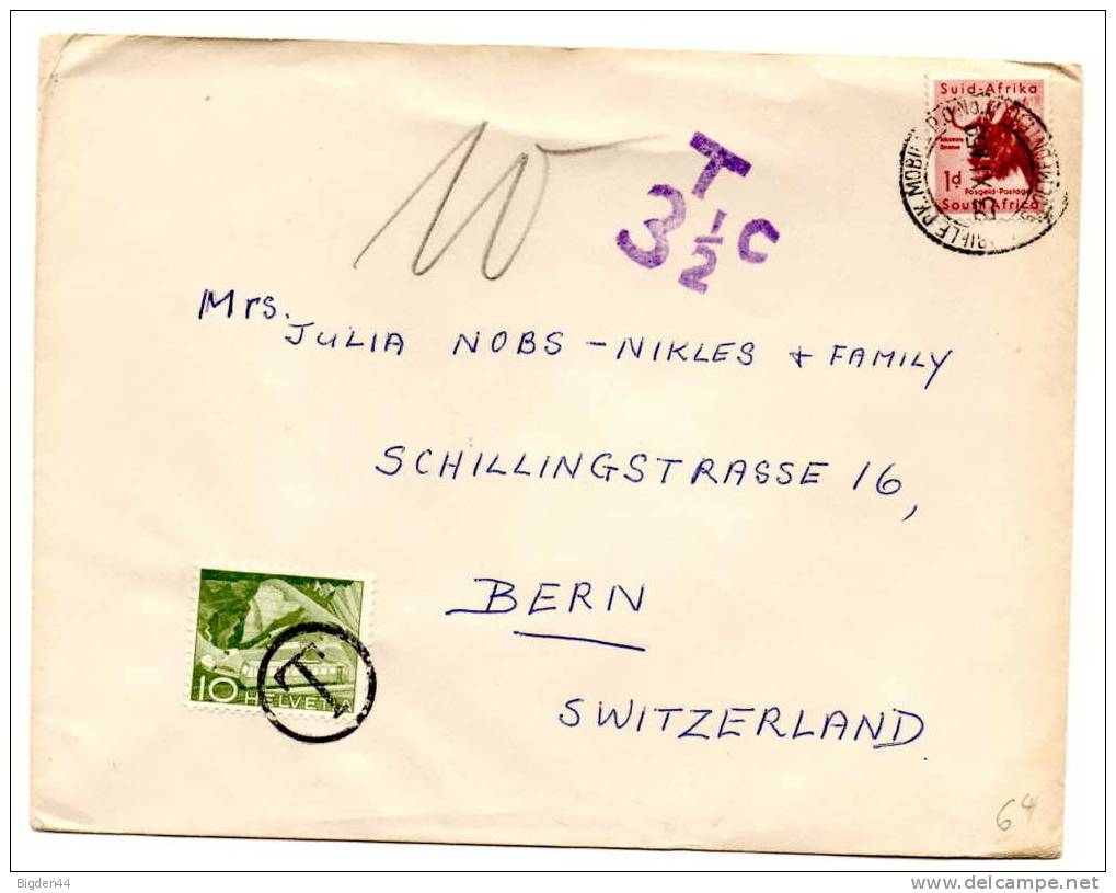 Lettre De Bloemfontein (RSA) (23/11/1959) Pour Bern (Suisse)- Taxé A L´arrivée (?) - Portomarken