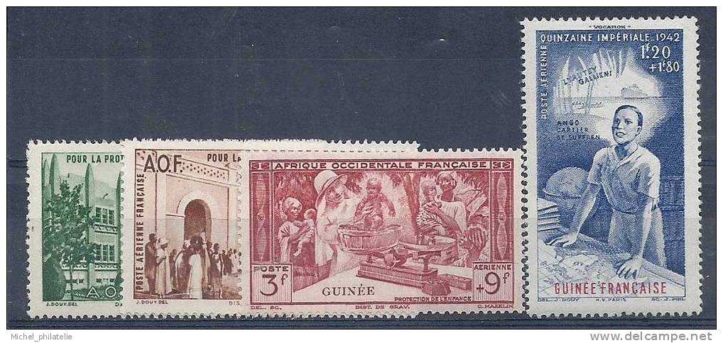 ⭐ Guinée - Poste Aérienne - YT N° 6 à 9 ** - Neuf Sans Charnière - 1942 ⭐ - Ongebruikt