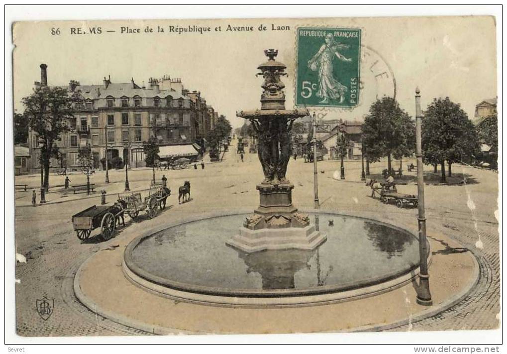 REIMS. - Place De La République Et Avenue De Laon Aquarellée - Reims