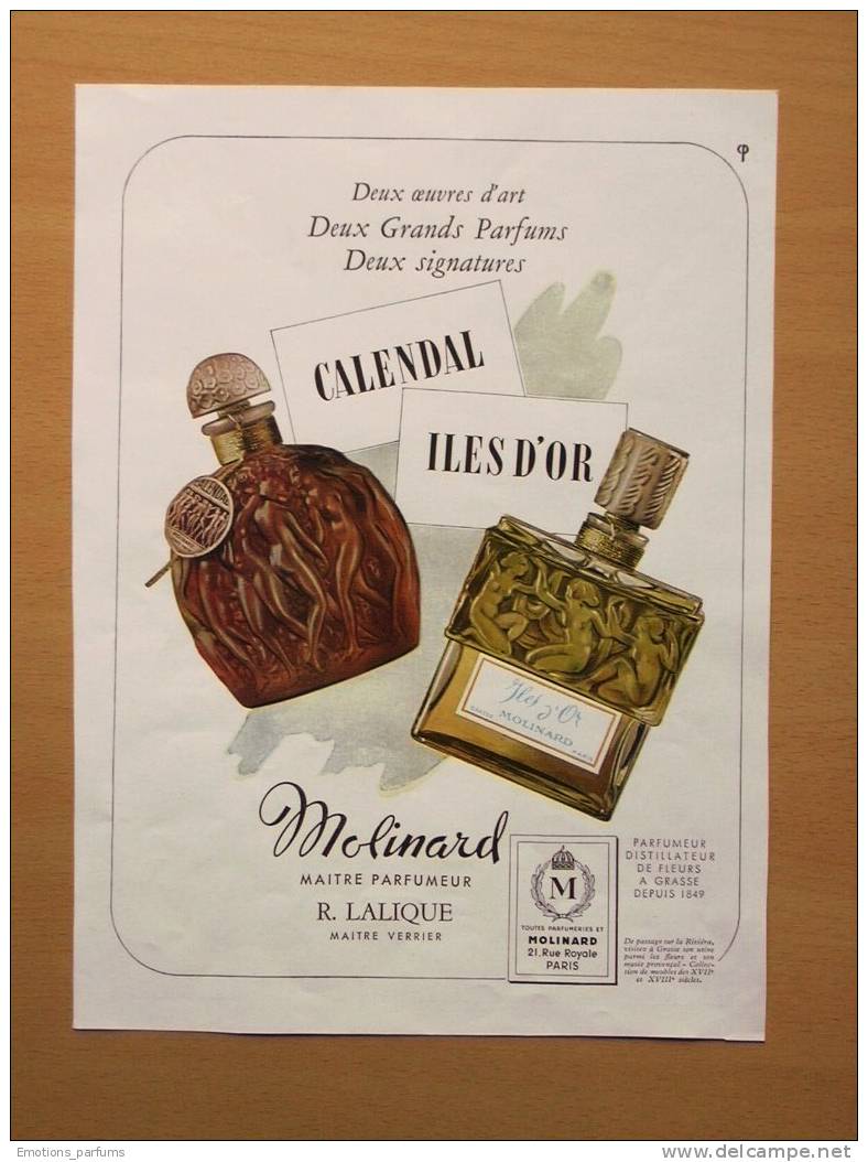 Pub Parfum MOLINARD Parfums Parfumeur Usine Grasse 06 CALENDAL ILES D OR Flacon Lalique Dos Montre Ulysse Nardin Locle - Publicités