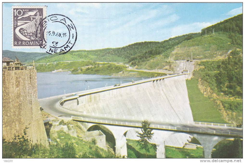 Cartes Maximum,Maxicard,1960 Ponts-bridge-barrage-electricite,Bicaz Romania. - Electricidad