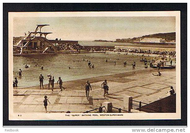 RB 699 - 1938 Postcard - The "Super" Bathing Swimming Pool - Weston-super-Mare Somerset - Weston-Super-Mare