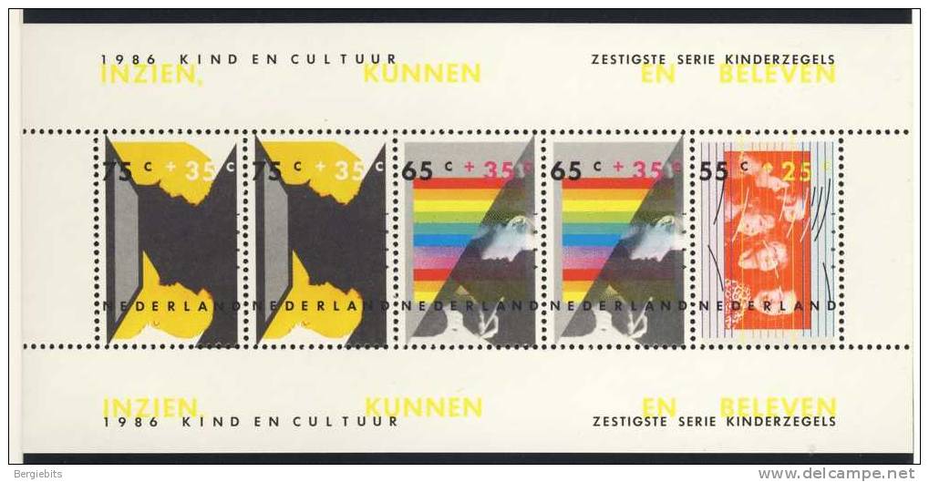 1986 Netherlands MNH Cplt.Semipostal  Souvenir Sheet Of 3 Stamps " Youth & Culture " Some Paper Bends - Bloques
