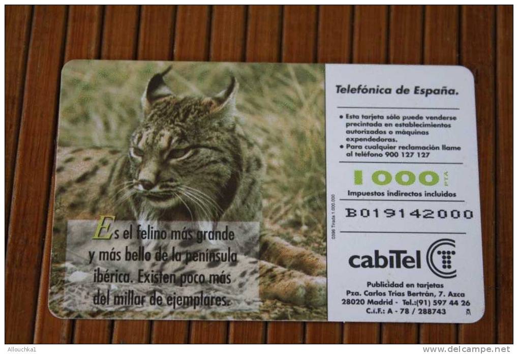 CCARTE TELEPHONIQUE D'ESPAGNE ESPANA  FAUNA IBERICA  LYNX PARDINA >> FELINO FELIN - Altri & Non Classificati