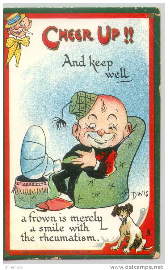 DWIG Cheer Up And Keep Well Frown Is Mearley Smile With Rheumatism Dog Tuck Tucks - Comics