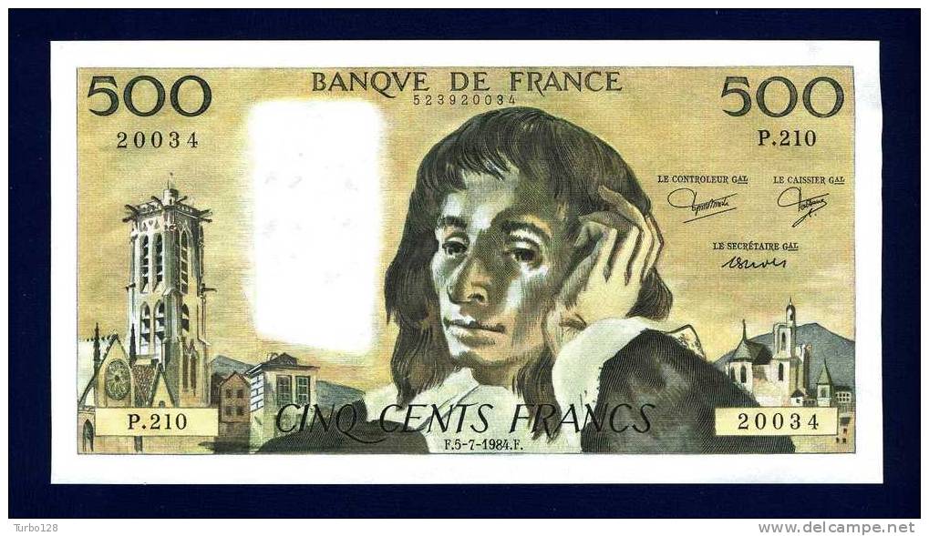 FAYETTE N° 71/31 NEUF Sans Aucun Défaut - 5.7.1984 - 500 FRANCS (PASCAL) Cote: 200 Euros . - 500 F 1968-1993 ''Pascal''