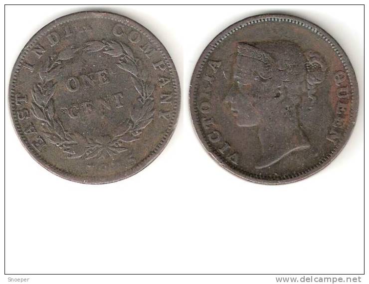 Straits Settlements East India Company 1 Cent 1845 Km 3 Fr+ - Kolonies