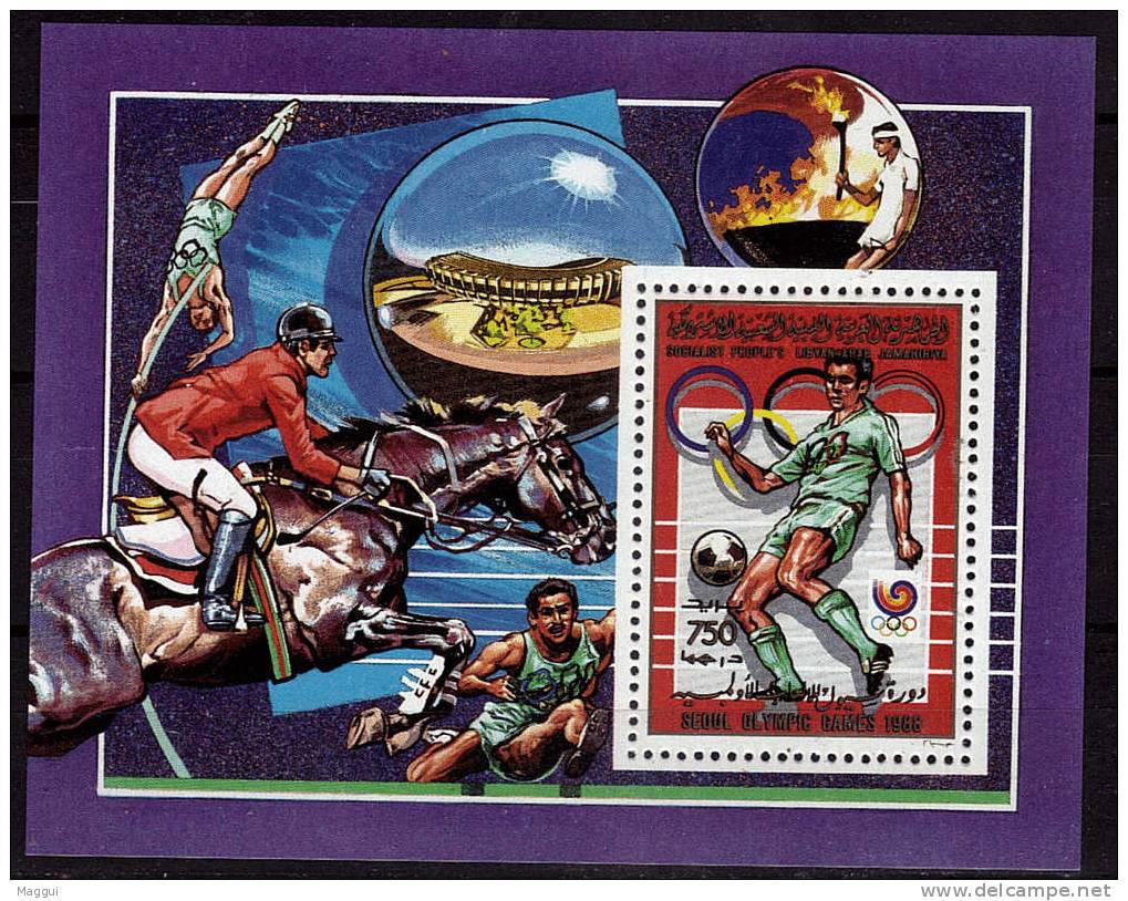 LIBYE     BF 76  **  Jo 1988  (cote  10e)   Football  Soccer Fussball Hippisme Perche Course De Haies Stade - Other & Unclassified