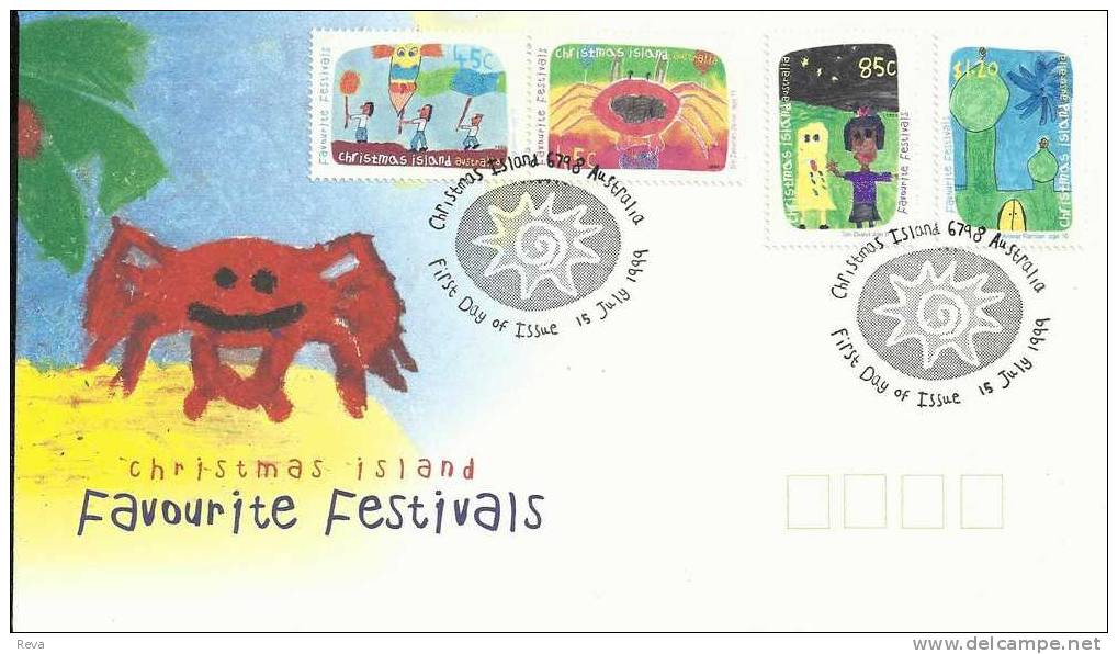 CHRISTMAS ISLAND FDC FAVOURITE FESTIVALS CARTOON SET OF 4  STAMPS  DATED 15-07-1999 CTO SG? READ DESCRIPTION !! - Christmas Island