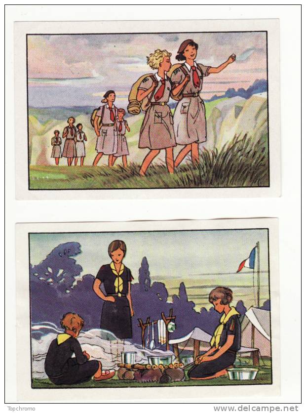 CHROMO Vignette Chocolat Suchard (2 Vignettes) Le Scoutisme Féminin Les éclaireuses Guides De France - Suchard