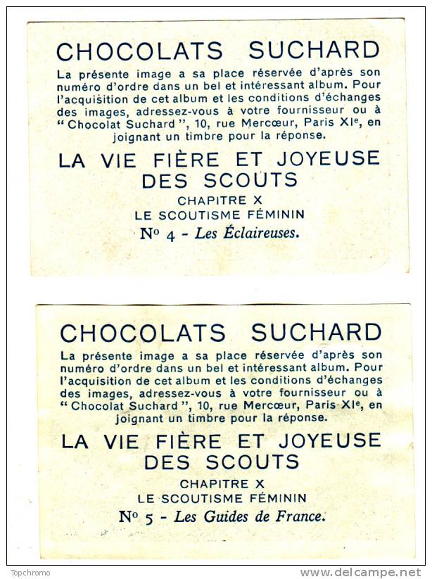 CHROMO Vignette Chocolat Suchard (2 Vignettes) Le Scoutisme Féminin Les éclaireuses Guides De France - Suchard